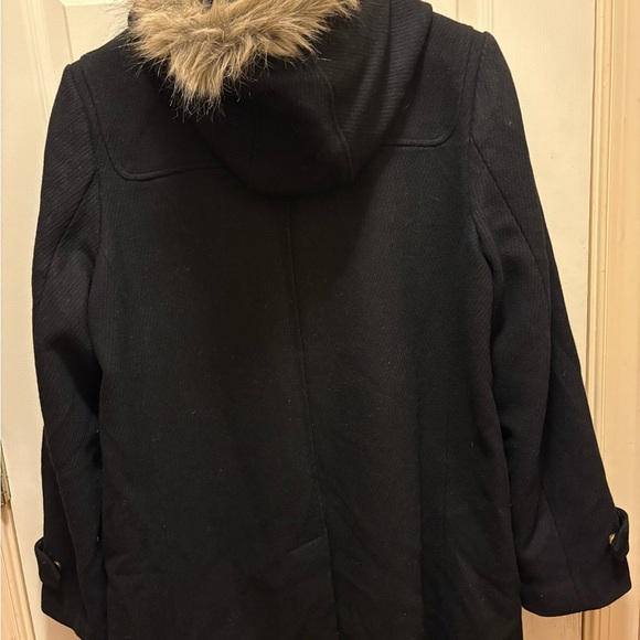 Cole Haan Signature Wool Blend Toggle Coat w/ Faux Fur Hood – Size 10 Black - Picture 9 of 14